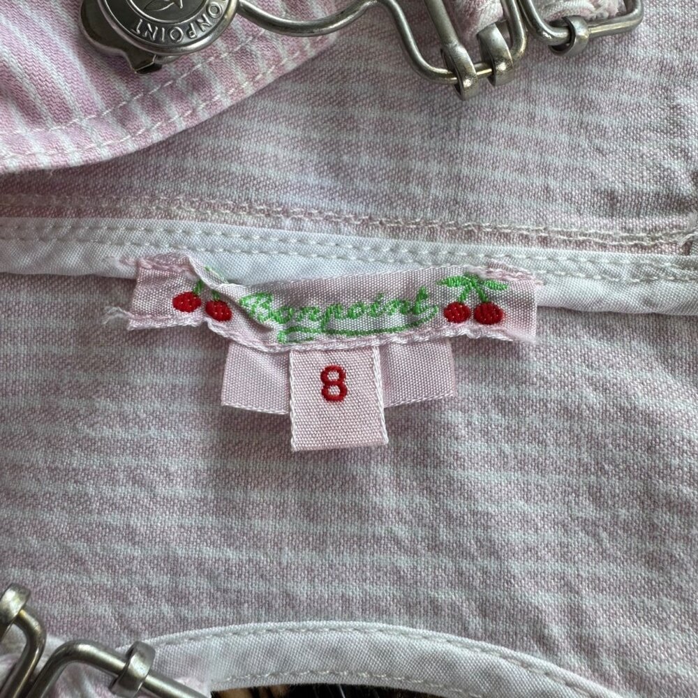 BONPOINT Pale Pink Stripe Overalls Girls 8 Stretch Cotton Bib Dungarees Classic - Picture 7 of 9